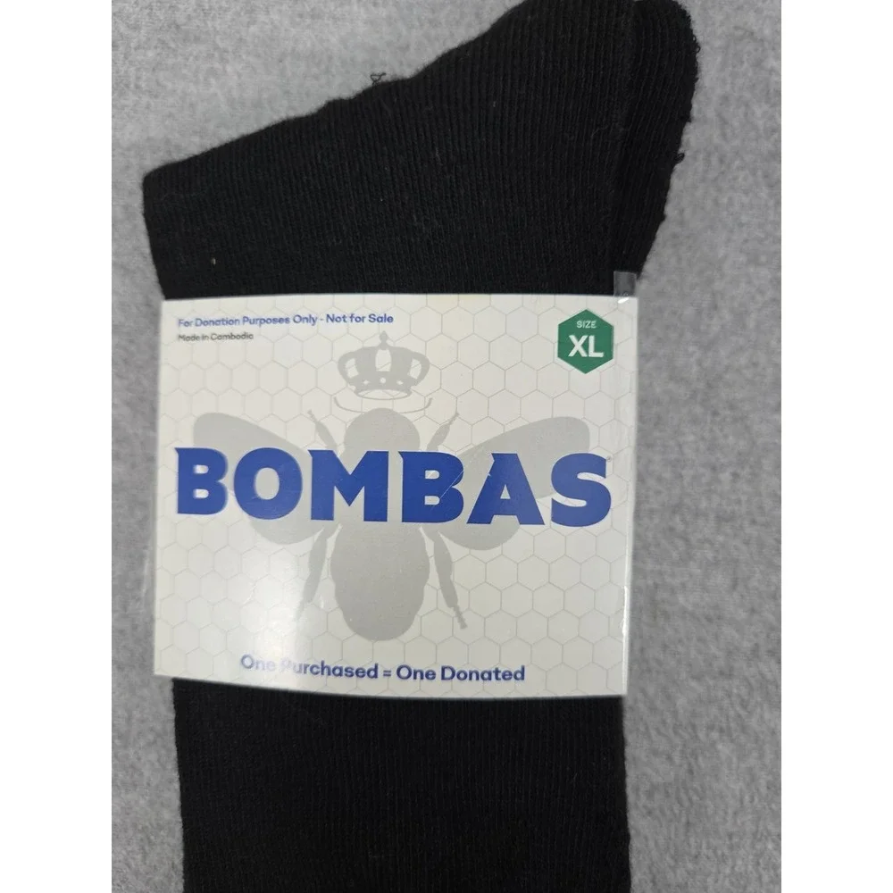 BOMBAS Black Crew Socks Honeycomb Poly Blend Unisex XL Cushioned Comfort NEW